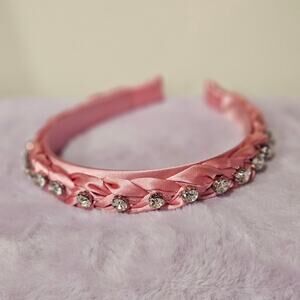 🦄 Preppy Coquette Barbiecore Pink Satin Braided Large Rhinestone Headband